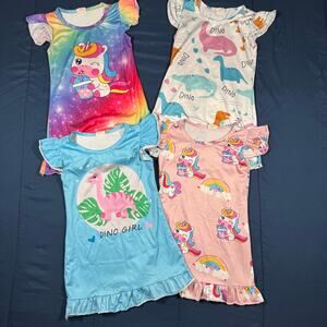 Girls 3T Unicorn Dinosaur Nightgown Sleep Dress Bundle 4pc